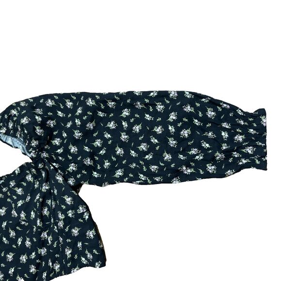 Cropped Linen Smocked Top XL Black Floral Puff Sleeve Fairygoth Cottage Romantic - Picture 4 of 8